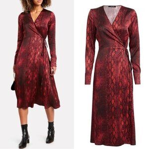 NWT ANDAMANE BEBERLY Wrap Midi Dress Red Python Print MADE IN ITALY 🇮🇹 Size XS